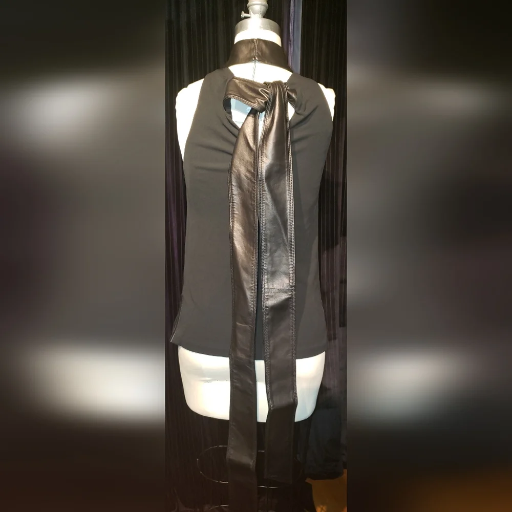Tom Ford Gucci 100% viscose 100% lambskin leather Black razor tank top Bow 40 - Picture 6 of 16